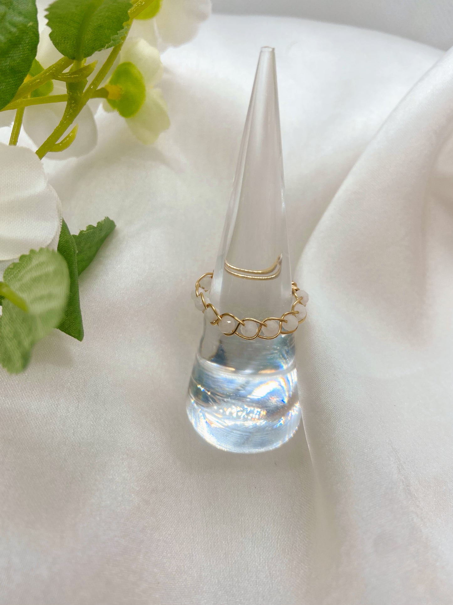 White Ball Braided Ring