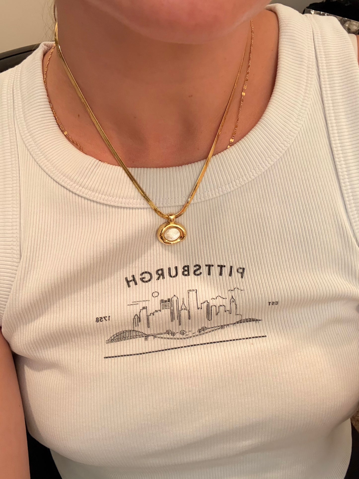 Herringbone Bezel Moonstone Necklace