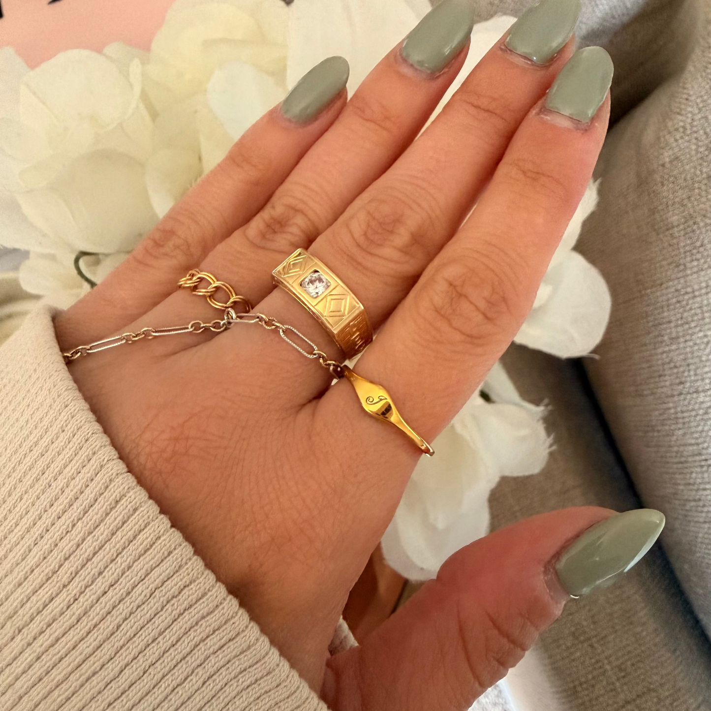 Teeny Tiny Engraved Chevron Ring