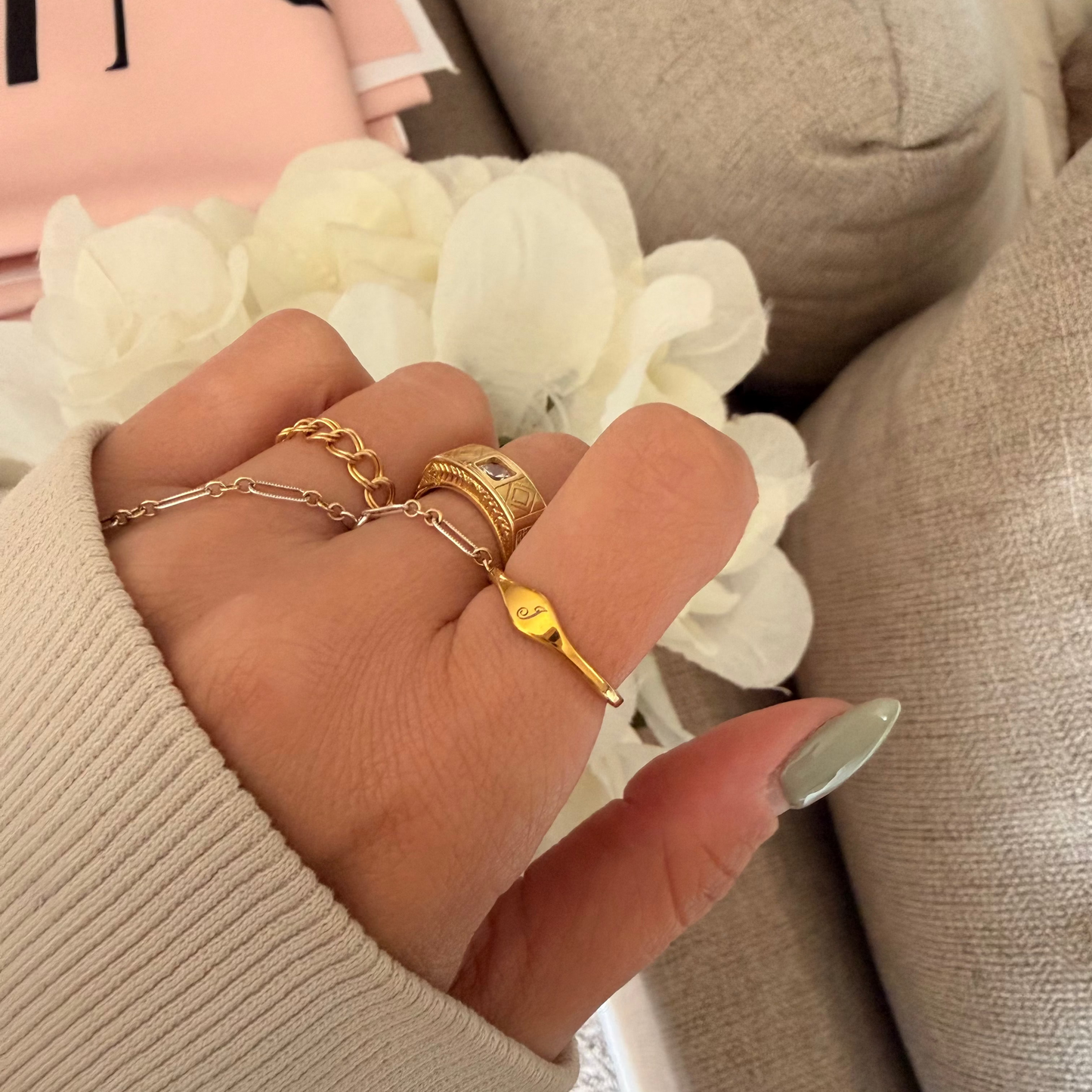 Teeny Tiny Engraved Chevron Ring