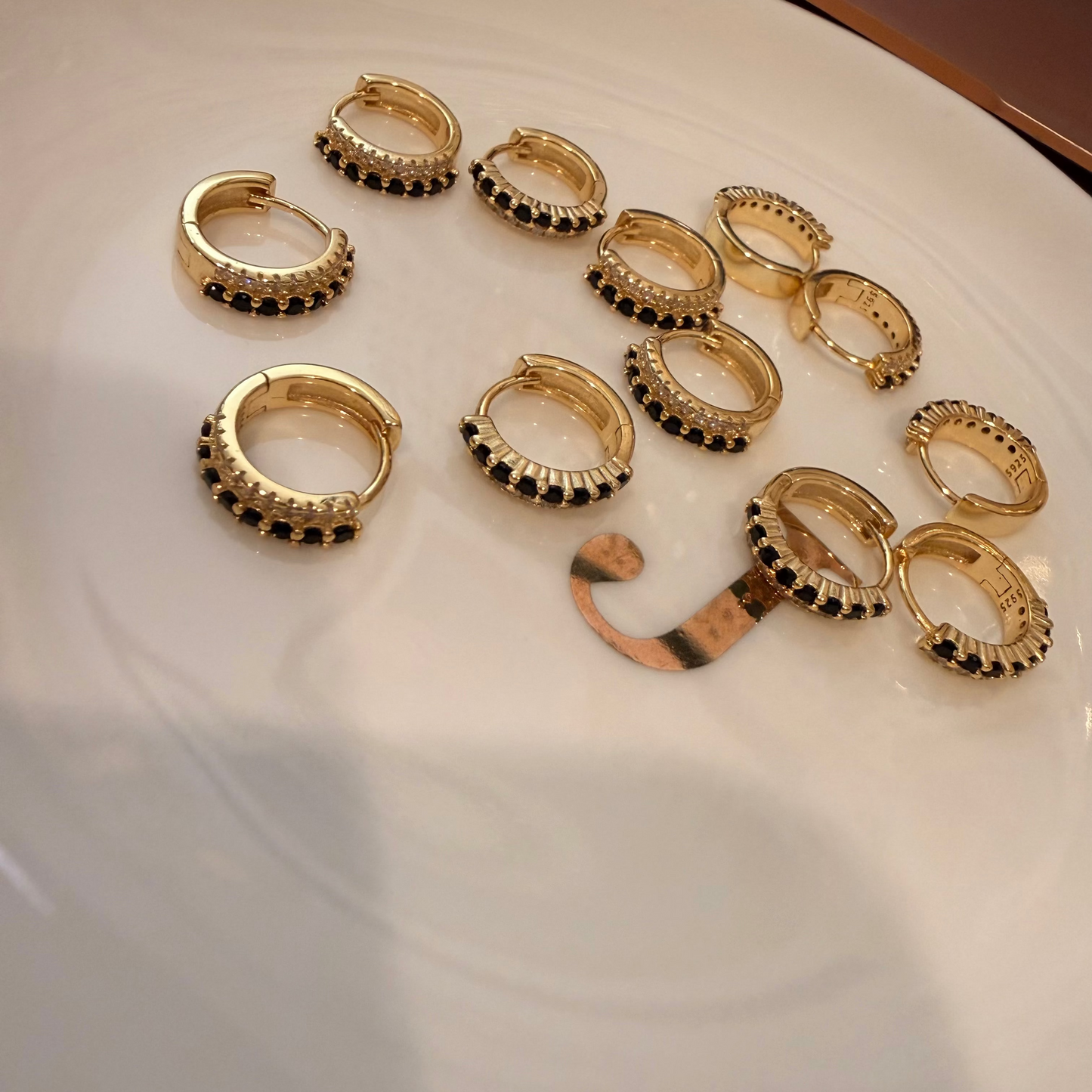 Double Row Zirconia & Black Huggie Hoop