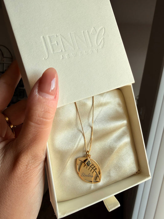 Engraved Football Necklace For Lady Steelers