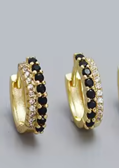Double Row Zirconia & Black Huggie Hoop