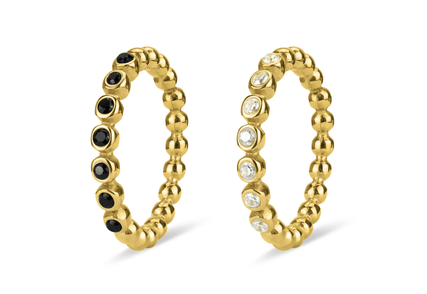 Stainless Steel Beaded CZ Stacking Ring