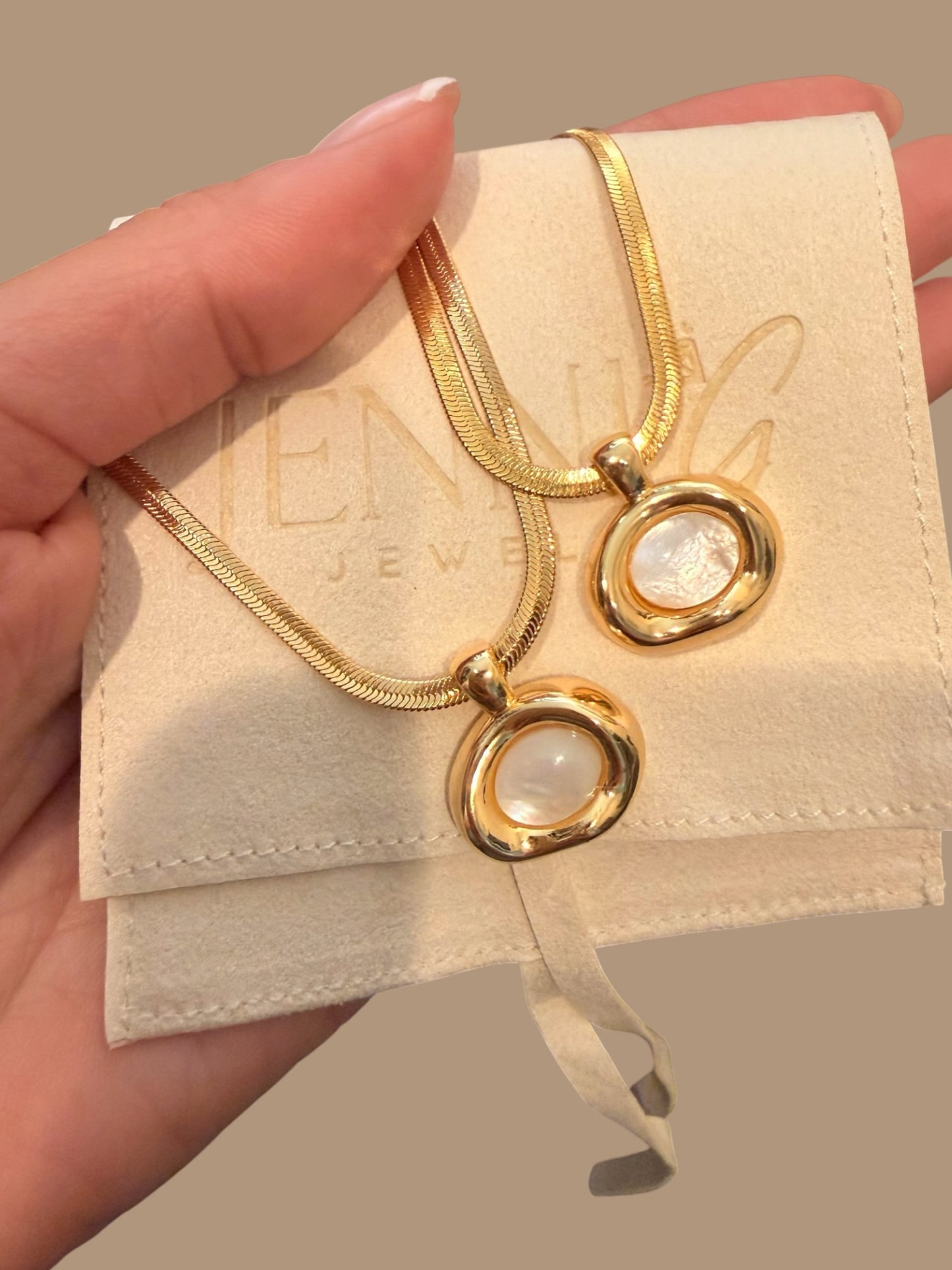Herringbone Bezel Moonstone Necklace