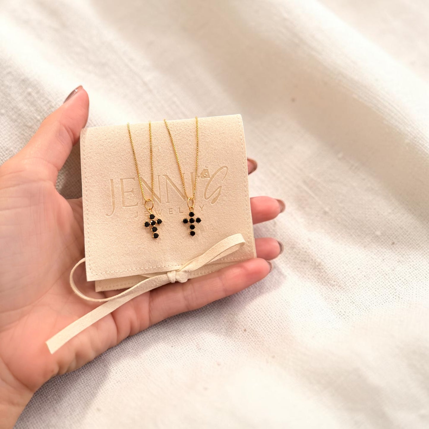 Tiny Black CZ Cross Necklace