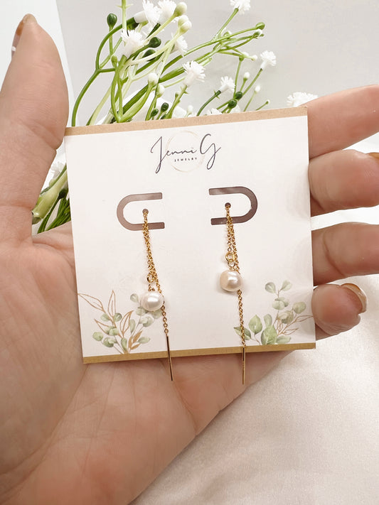 Threader Baby Pearl Earrings