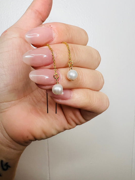 Threader Baby Pearl Earrings