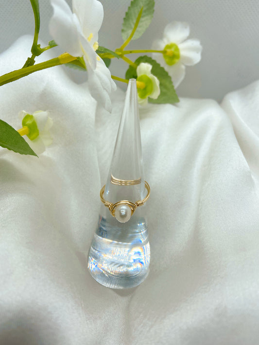 Baby Pearl Wire Wrapped Ring